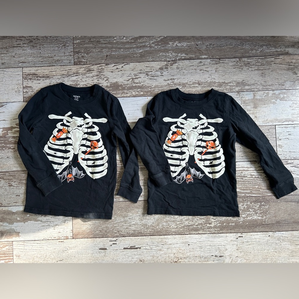 Halloween “skeleton & candies” twin set of two T-shirts, 6/6A kid size